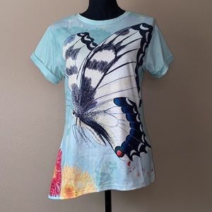 Floral Butterfly Short Sleeve Top